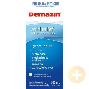 Demazin Cold Relief Colour Free Syrup 200ml
