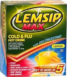 Lemsip Lemon Max Cold & Flu Hot Drink With Decongestant Sachets 10