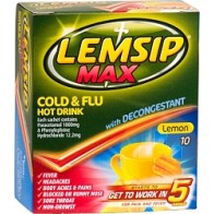 Lemsip Lemon Max Cold & Flu Hot Drink With Decongestant Sachets 10